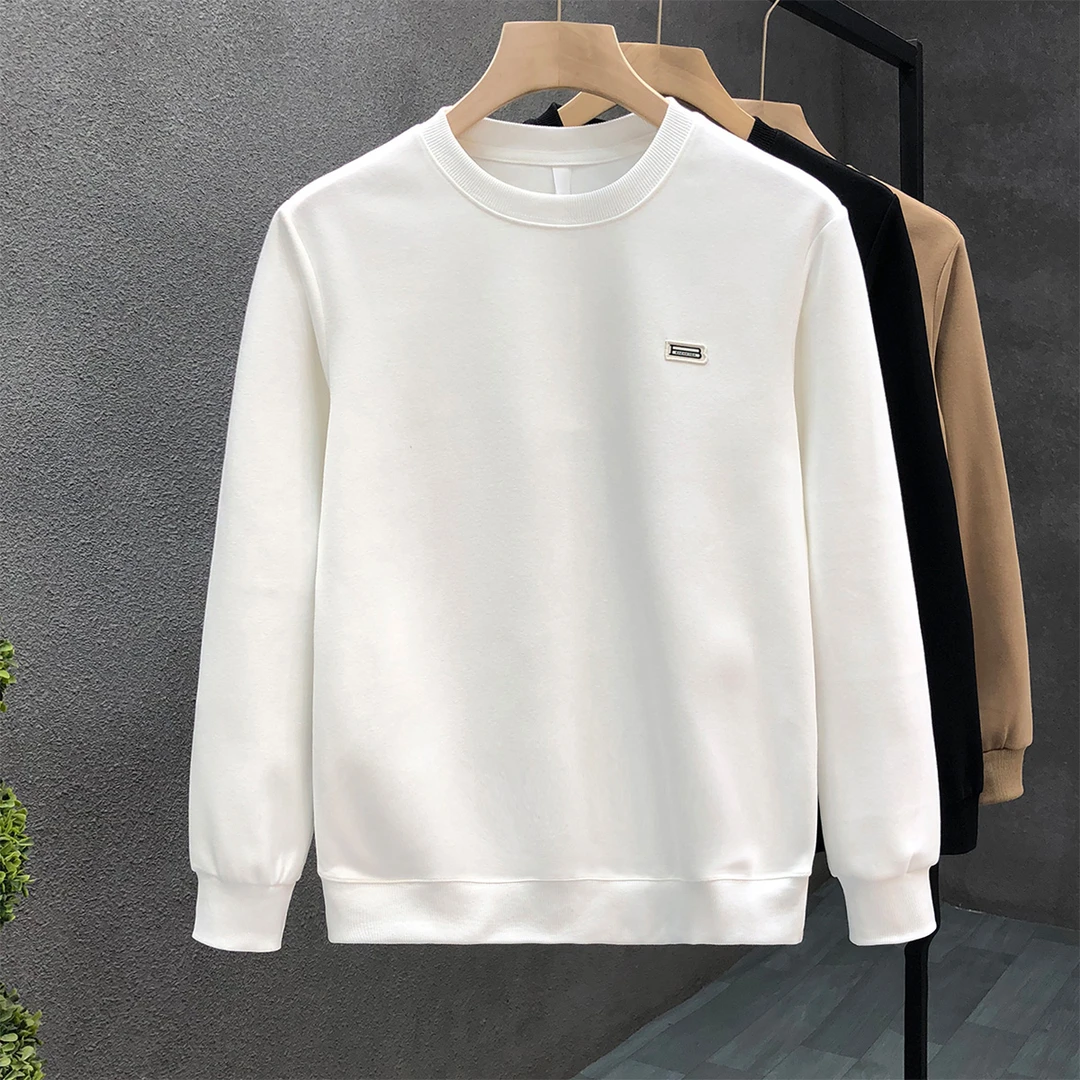 郎的极简白色卫衣男款休闲圆领打底衫2025秋冬季新款男士内搭长袖