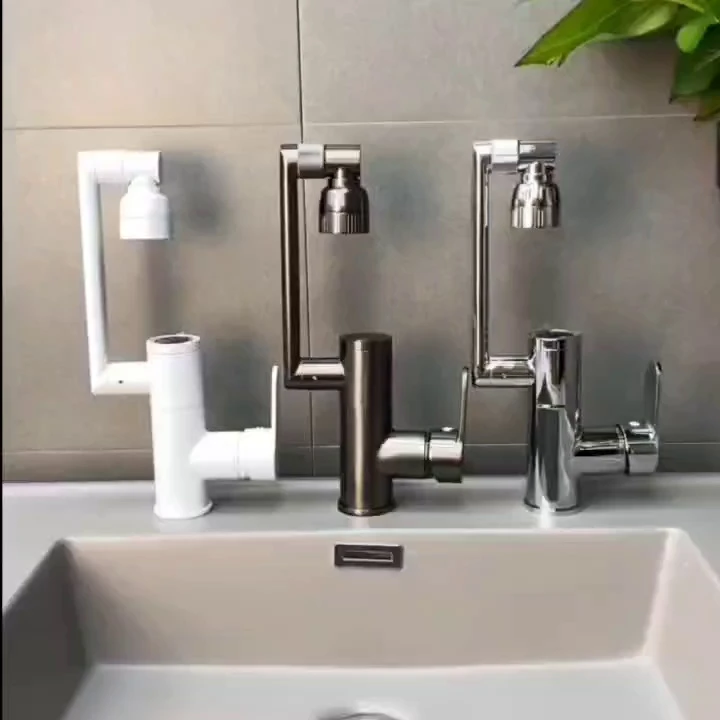 SMO/山亩枪灰招财猫旋转抽拉式全铜面盆洗手盆冷热温度数显龙头