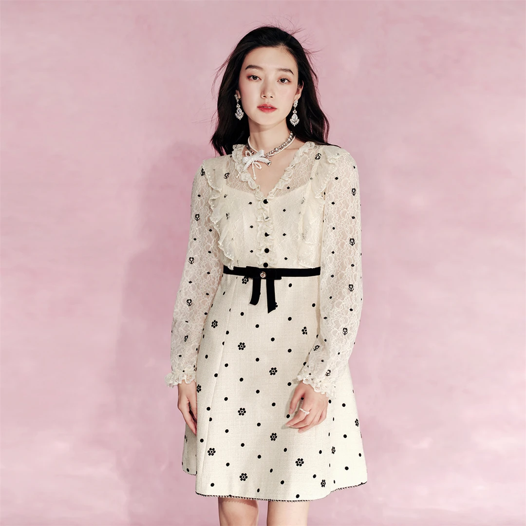 EVA OUXIU/伊华欧秀春季气质显瘦收腰修身优雅连衣裙 43WAQ5128