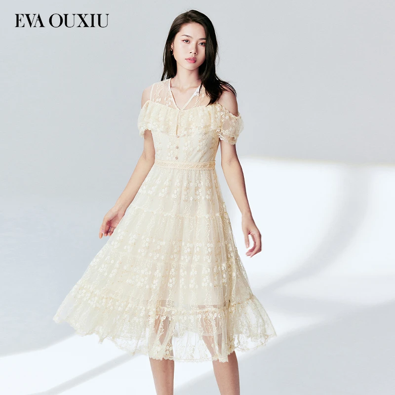 EVA OUXIU/伊华欧秀春季蕾丝气质夏季法式女装连衣裙32WAQ3397