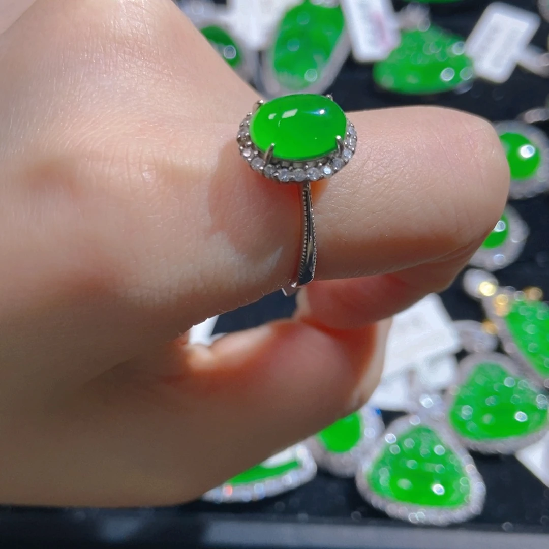 翡翠戒指银S925镶嵌22222