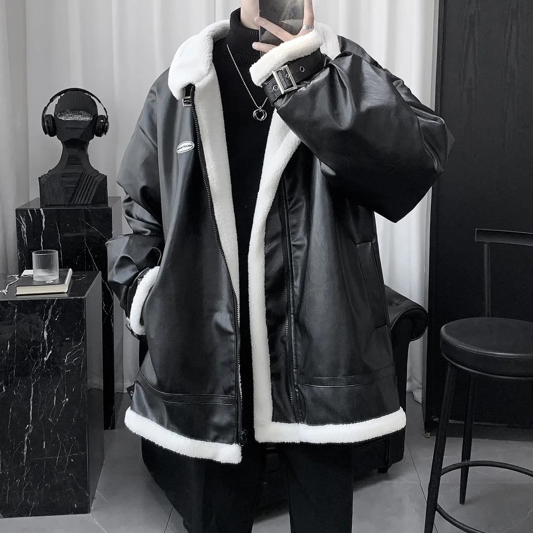 羊羔绒外套男冬季加绒加厚棉服男韩版潮流ins痞帅小众工装棉袄男