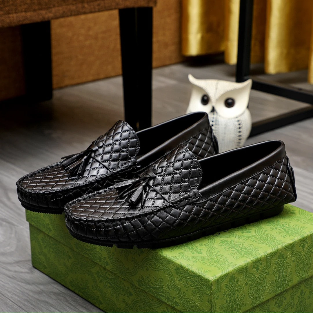 潮流男士豆豆鞋真皮2025新款休闲皮鞋头层牛皮压花透气轻便驾车鞋