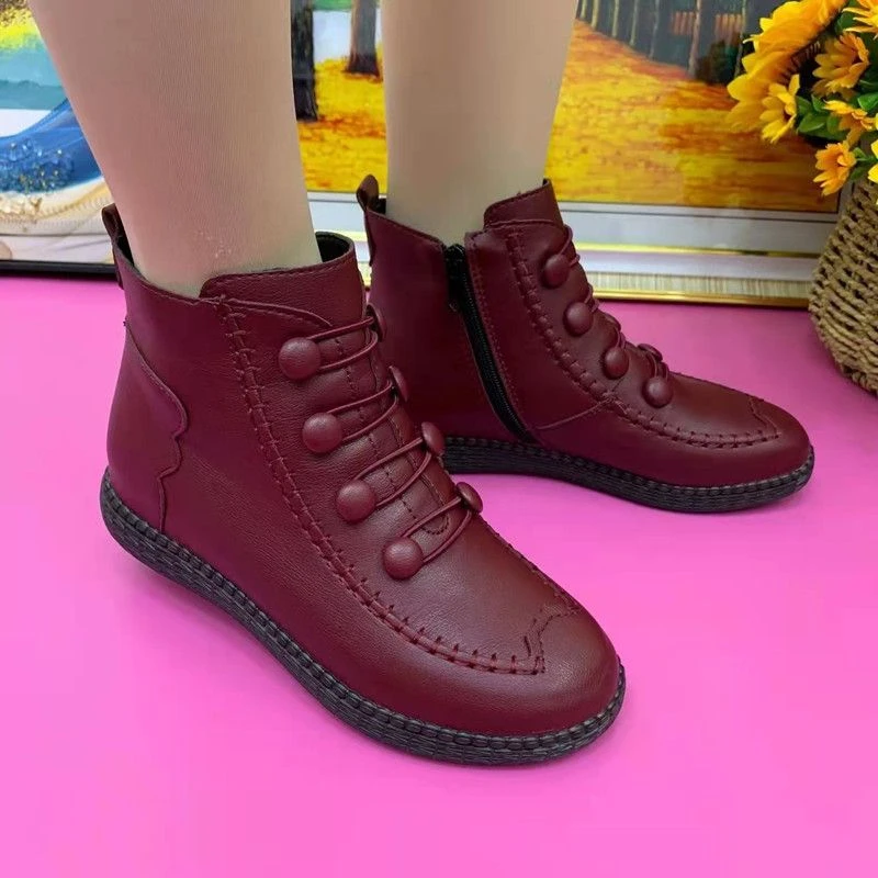 百搭冬季新款时尚高筒棉鞋女加绒妈妈中老年短靴老人加厚保暖防滑