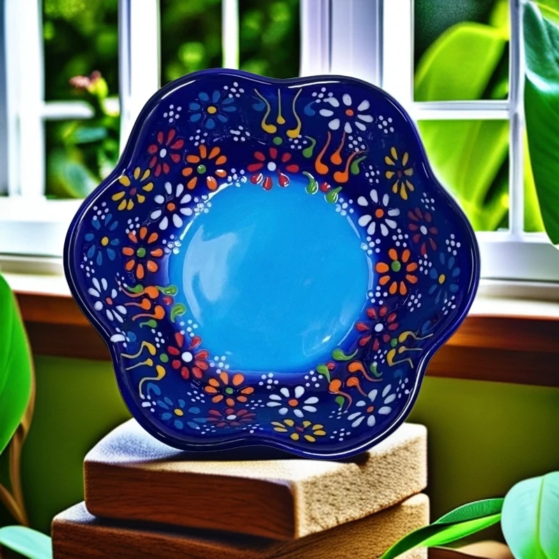 创意南洋风深盘堆料陶瓷高颜值家用花朵盘点心盘碟