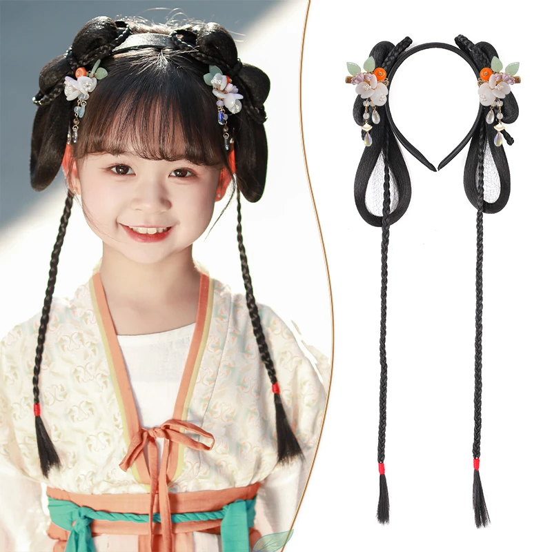 HAIR/春秋汉服假发儿童发包一体式懒人发箍发包女童小辫子发髻
