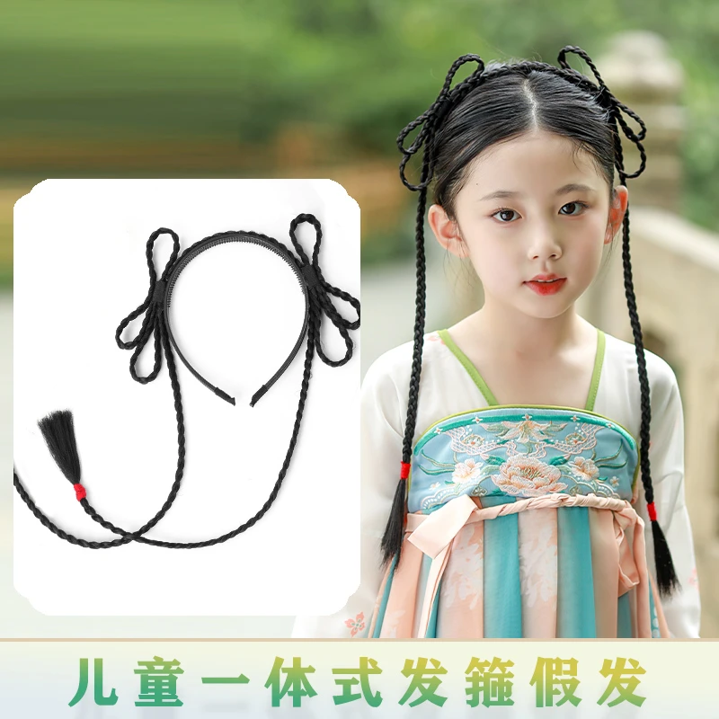 HAIR/春秋一体式懒人儿童发箍假发古风盘发造型可爱辫子发髻