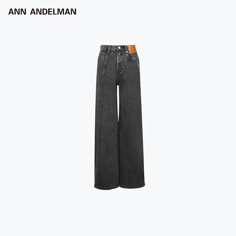 ANN ANDELMAN解构黑色牛仔裤 复古百搭设计感显瘦休闲直筒牛仔裤