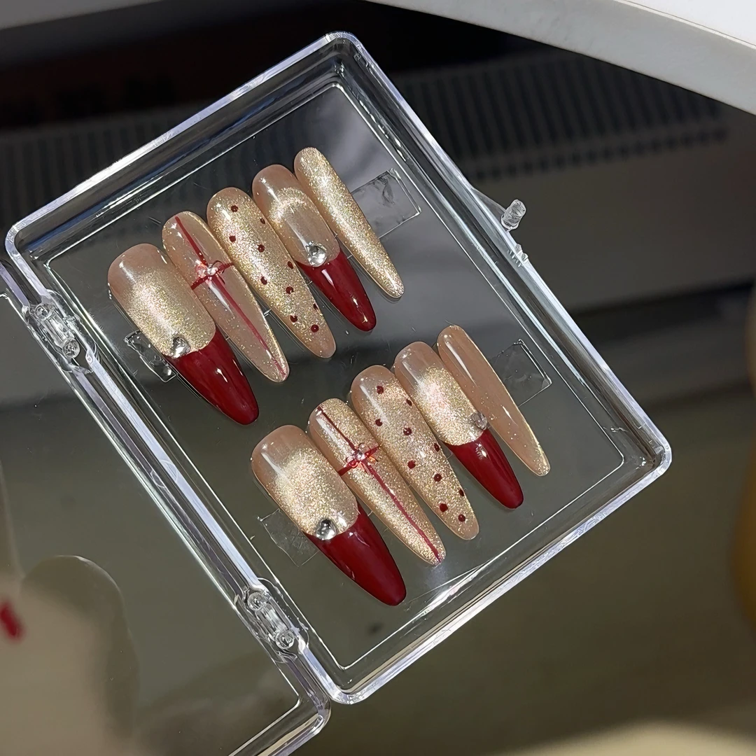 【酒渍红法】–手工穿戴甲  新年美甲