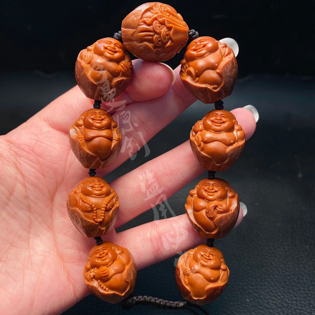 「1.9包衣八宝弥勒」手串橄榄核雕刻文玩佛珠念珠手链核雕手工艺品