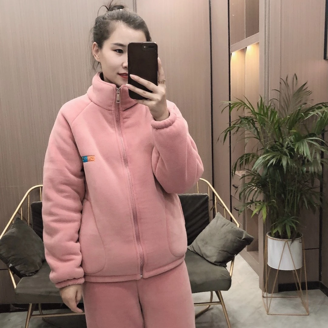 新款时尚洋气睡衣套装女三层加厚加绒家居服秋冬两件套冬季保暖