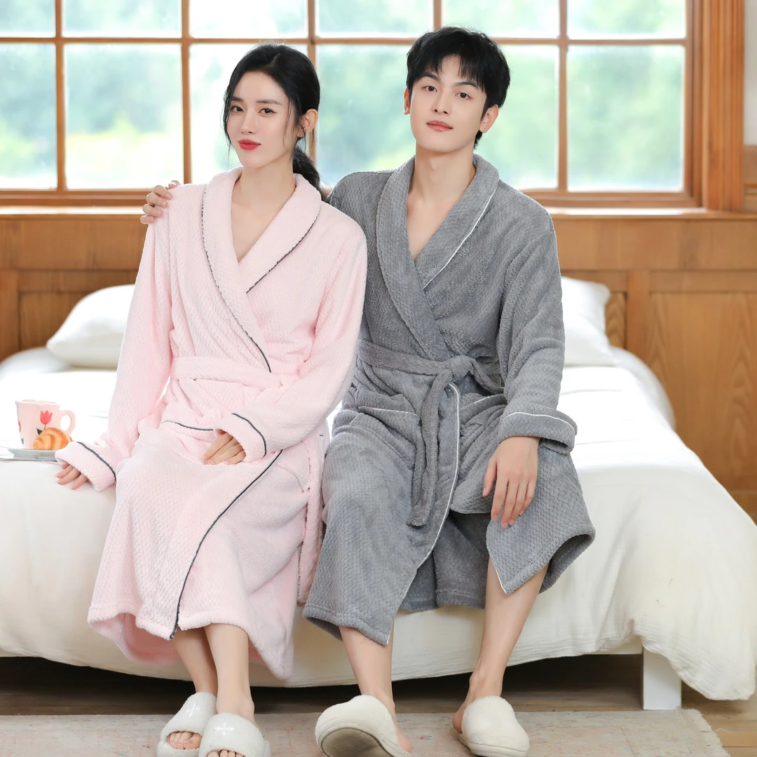 情侣浴衣菠萝格2025新款夏女超吸水浴袍珊瑚绒睡袍男款大码家居服