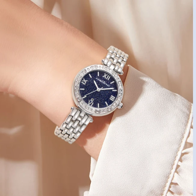 【品牌正品】星空夜光带日历通勤时尚气质女士腕表