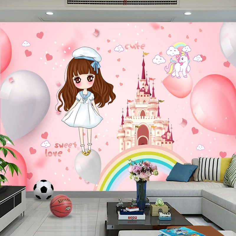 儿童画装饰墙纸壁画海报卧室床头画卡通动漫超可爱女孩背景墙贴画