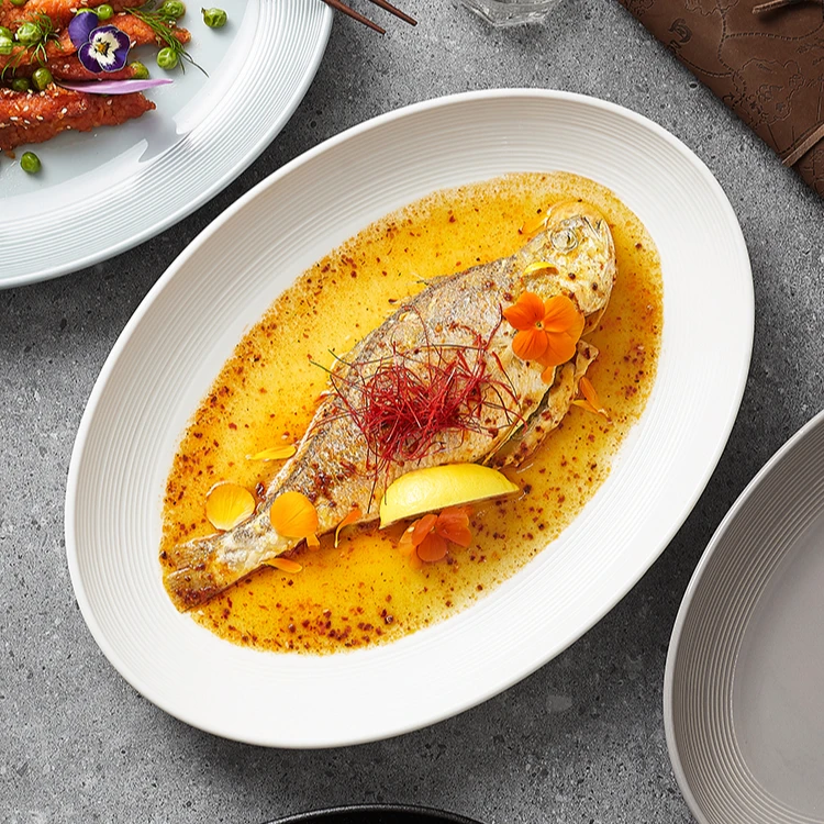 韦斯高级感家用大号蒸鱼盘子商用陶瓷高颜值菜盘轻奢碟子创意烤箱