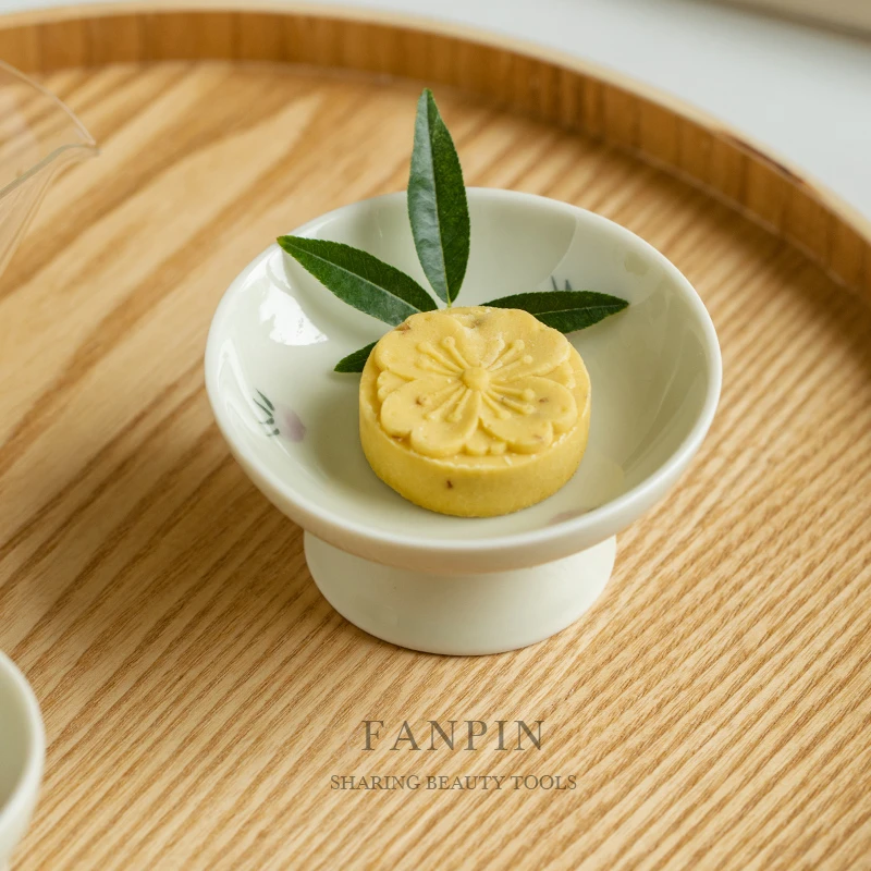 樊品秘色手绘冰台釉茶点盘紫桃下彩茶室茶桌托盘糕点盘小零食果盘