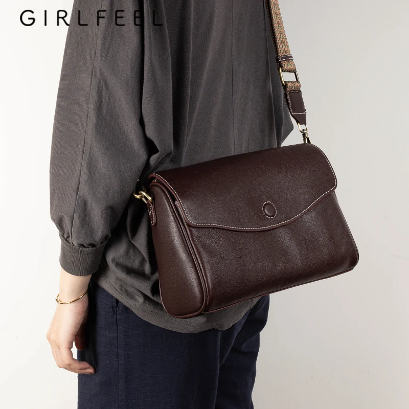 新款头层牛皮包复古斜挎包单肩包宽肩带百搭时尚休闲小众个性潮流