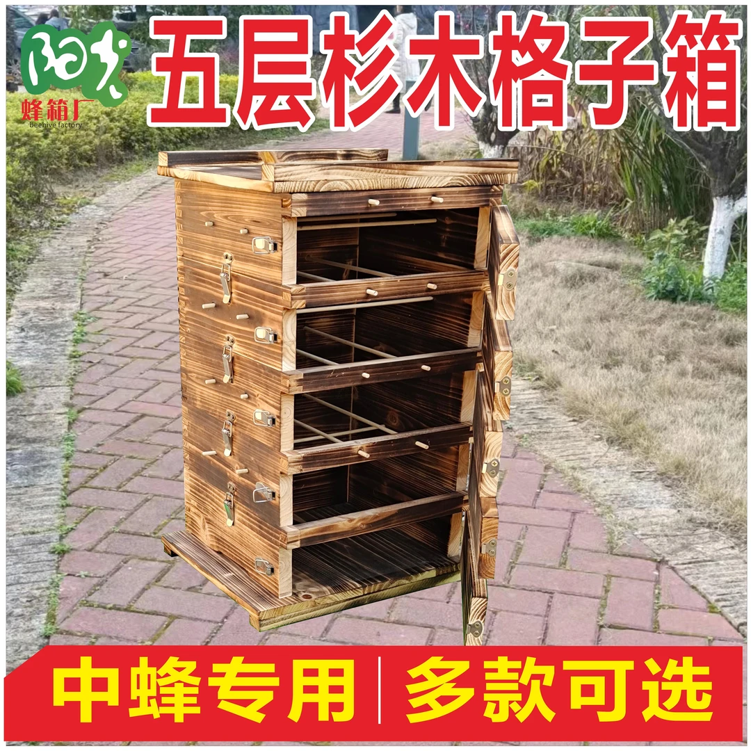 中蜂格子箱杉木煮蜡蜂箱加厚全套土养蜜蜂箱诱蜂桶方格子养蜂工具