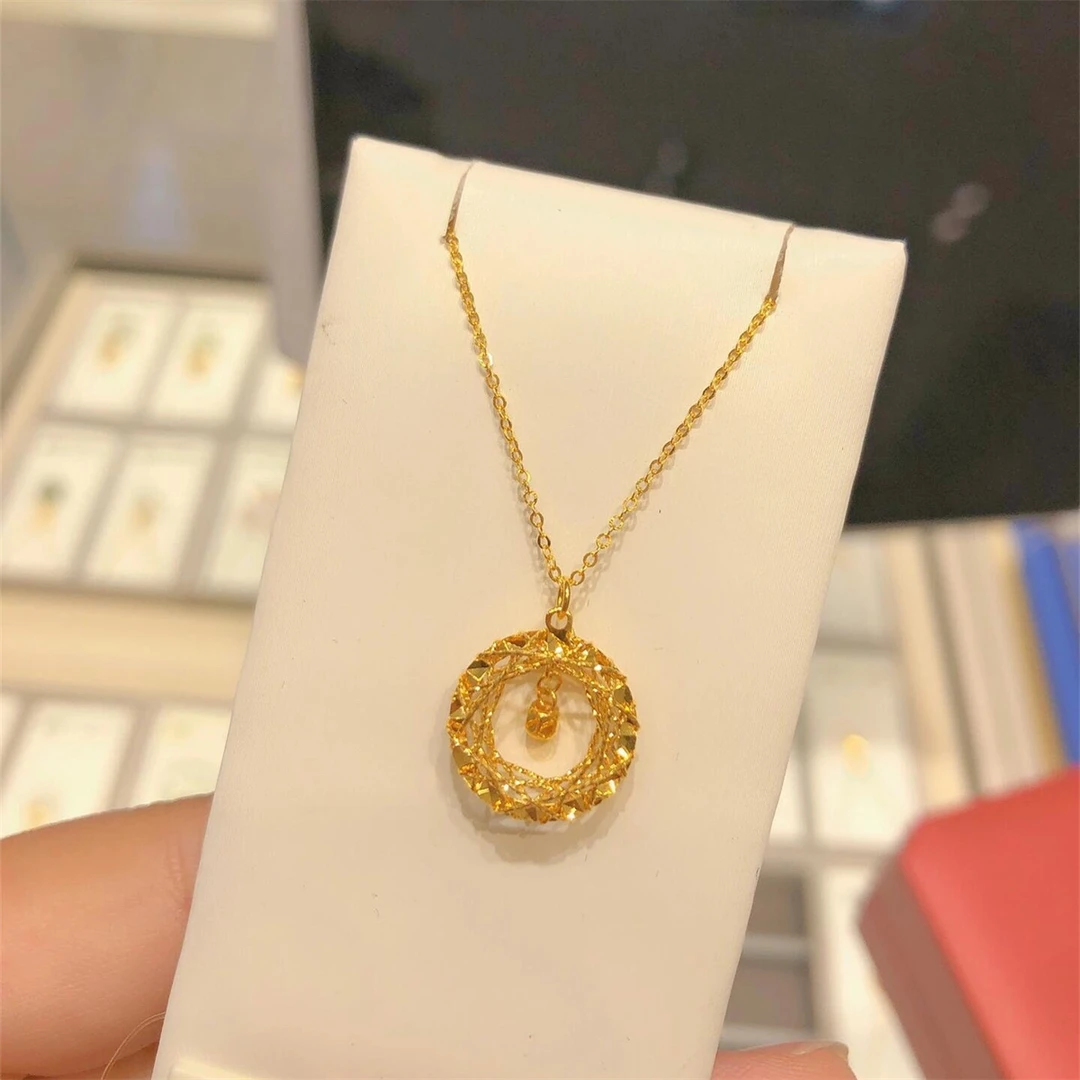 钛钢项链 017古法金织梦网铃铛项链女莫比乌斯花环吊坠锁骨链