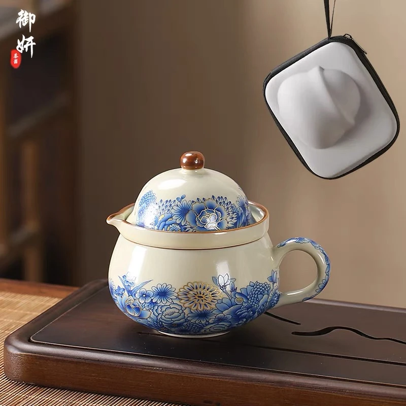 C179一人喝茶旅行茶具青花满花