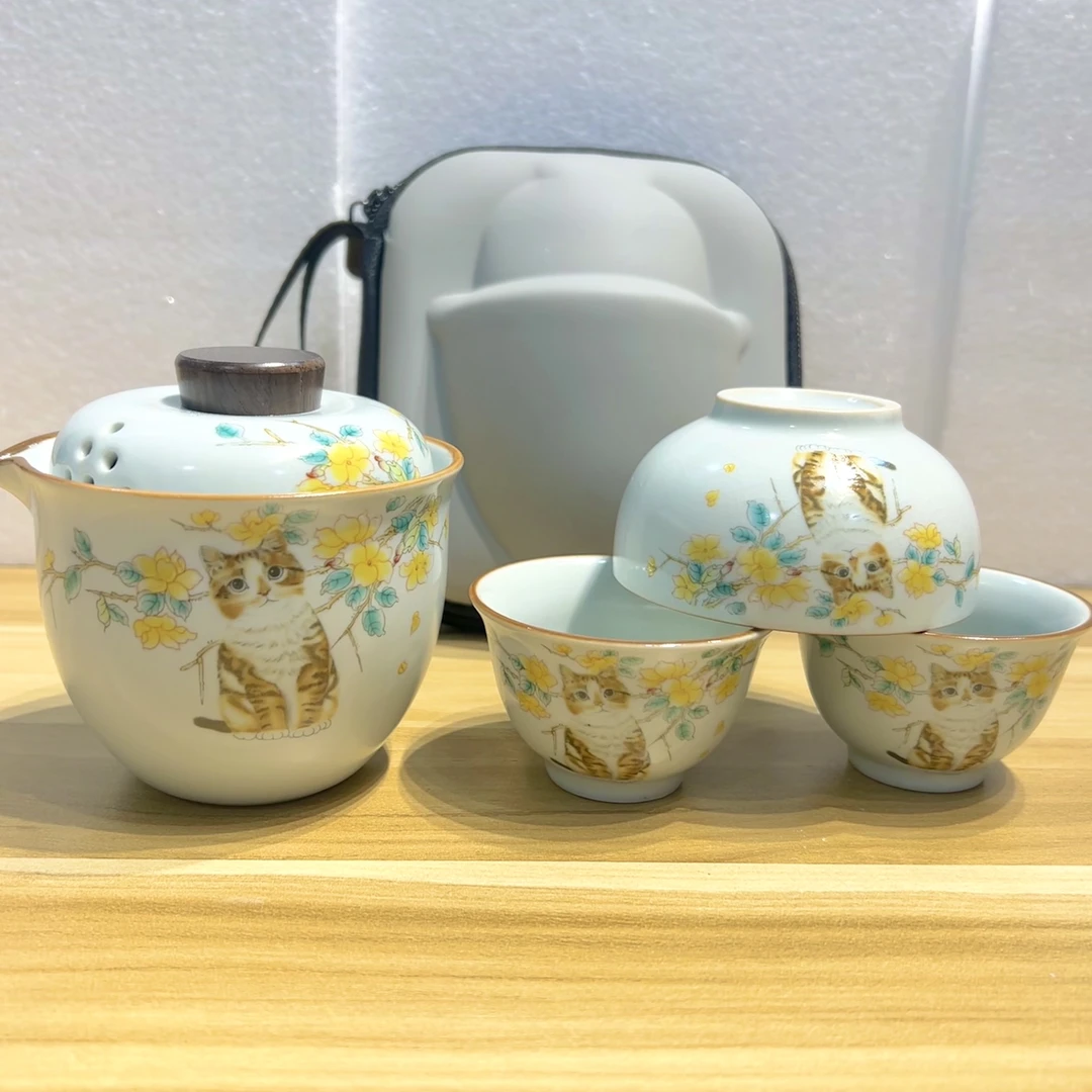 C133汝窑快客杯陶瓷便携旅行茶具公司会展团建中秋节日活动伴手礼