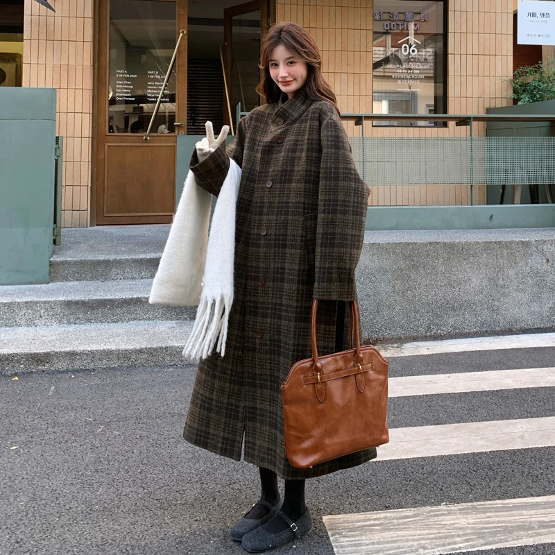 英伦风格子毛呢外套女2025秋冬新款高级感休闲宽松保暖长款呢大衣