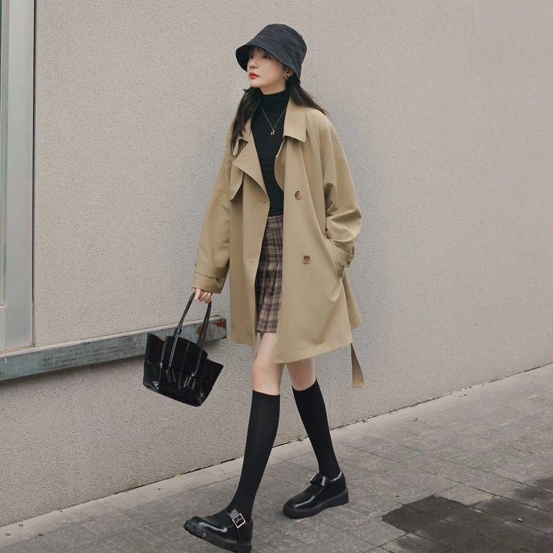 炸街小个子风衣外套女2025新款春秋英伦风设计感小众宽松短款大衣