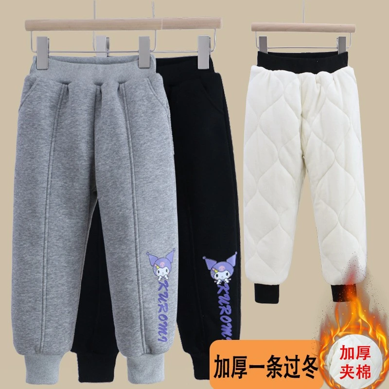 女童加厚保暖夹棉裤子北方冬装三层加厚中大童宽松休闲棉裤子