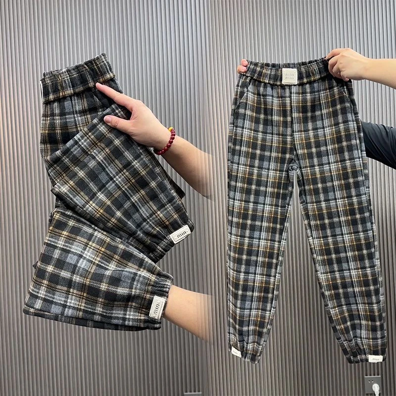 厚款毛尼格女秋冬新款束脚裤宽松百搭显瘦休闲裤小个子高腰哈伦裤