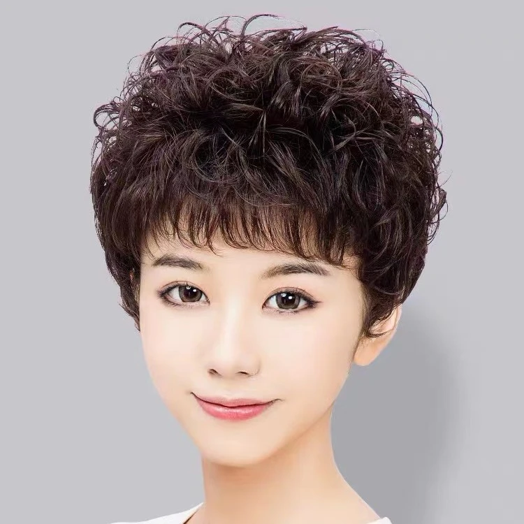 全真发头套假发女款全头套假发中老年女士短发假发全真人发丝假发