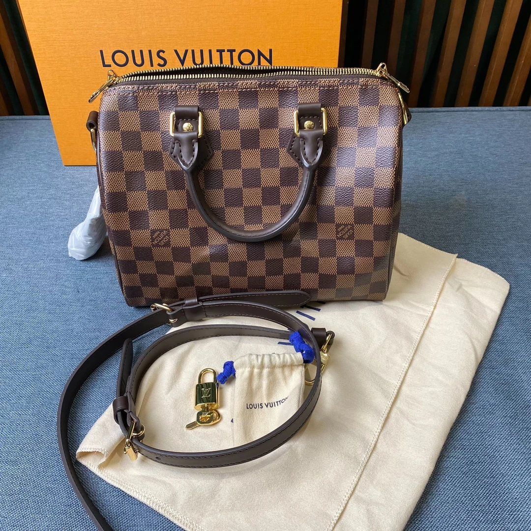 全新未使用 LouisVuitton/路易威登 LV speedy25棋盘格肩带带票