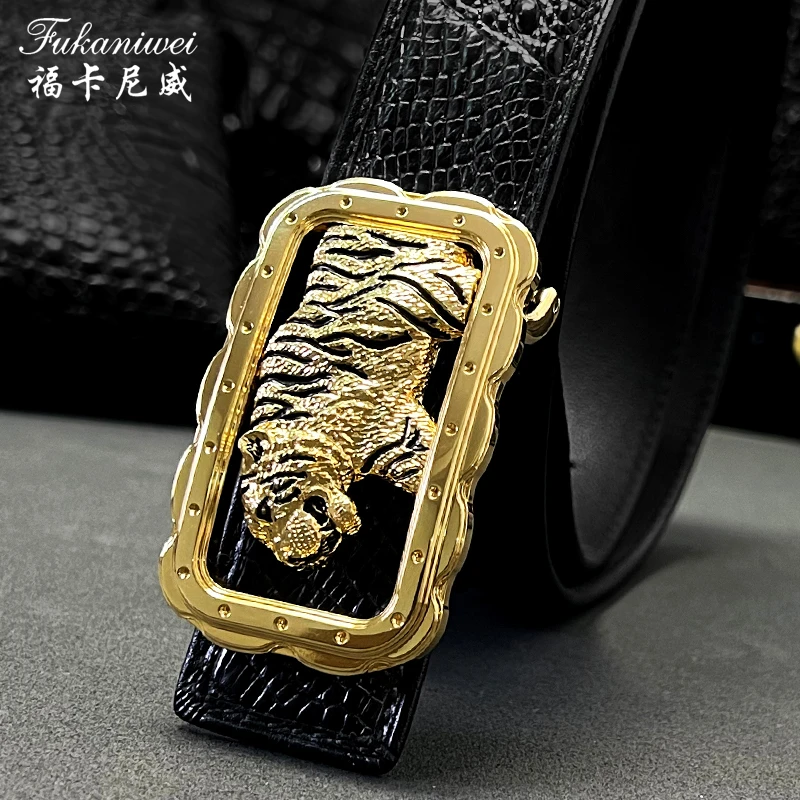 鳄鱼皮带男正品高档真皮商务青年平滑扣经典百搭老虎鹰扣中年休闲