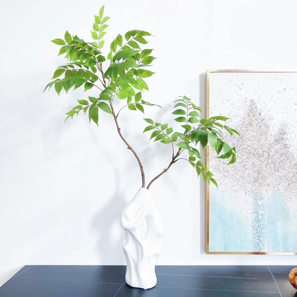 花妍仿真3D打印过胶南天竹漆树树枝客厅玄关电视柜装饰仿真花树叶