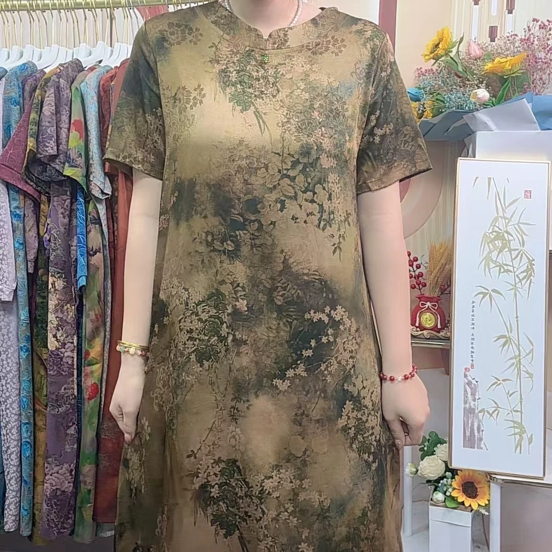 【群芳】2024新款妈妈装时尚减龄中长款显瘦遮肚连衣裙