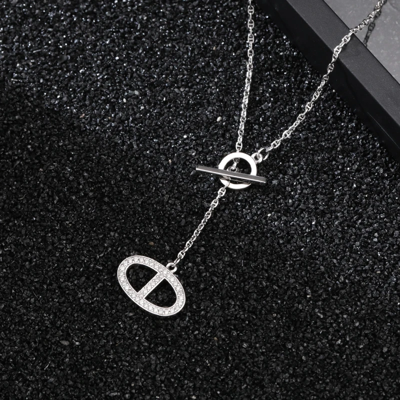 饰本家 坠链均925银 时尚气质轻奢百搭简约椭圆猪鼻子项链