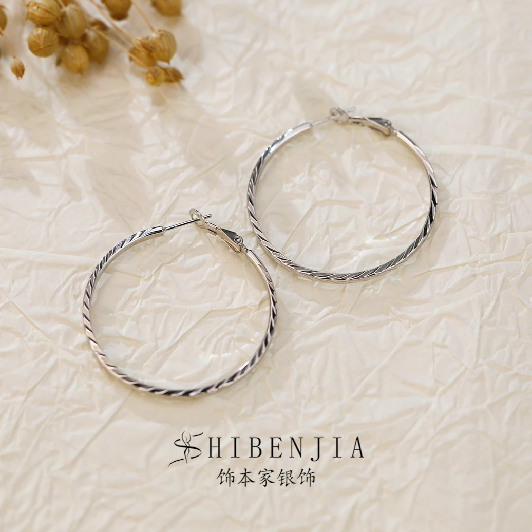 饰本家 925银耳饰 气质百搭简约个性耳环时尚大耳圈冷淡风大耳环