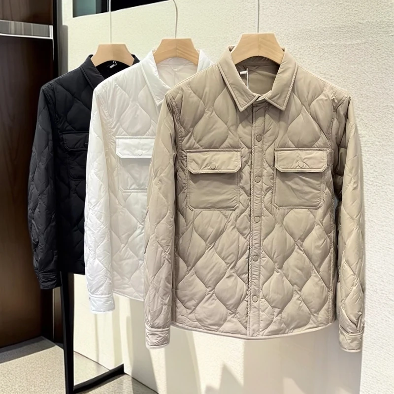 卓伊纳比冬男商务休闲衬衫黑色羽绒服修身轻便青年格子加厚外套潮