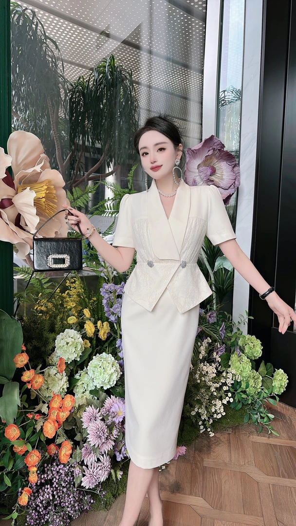 秋秋精选高级感通勤商务名媛优雅气质西装包臀连衣裙6635