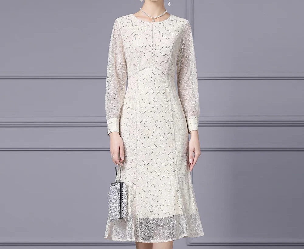 秋秋精选南油高档蕾丝绣珠片长款修身显瘦鱼尾裙20681