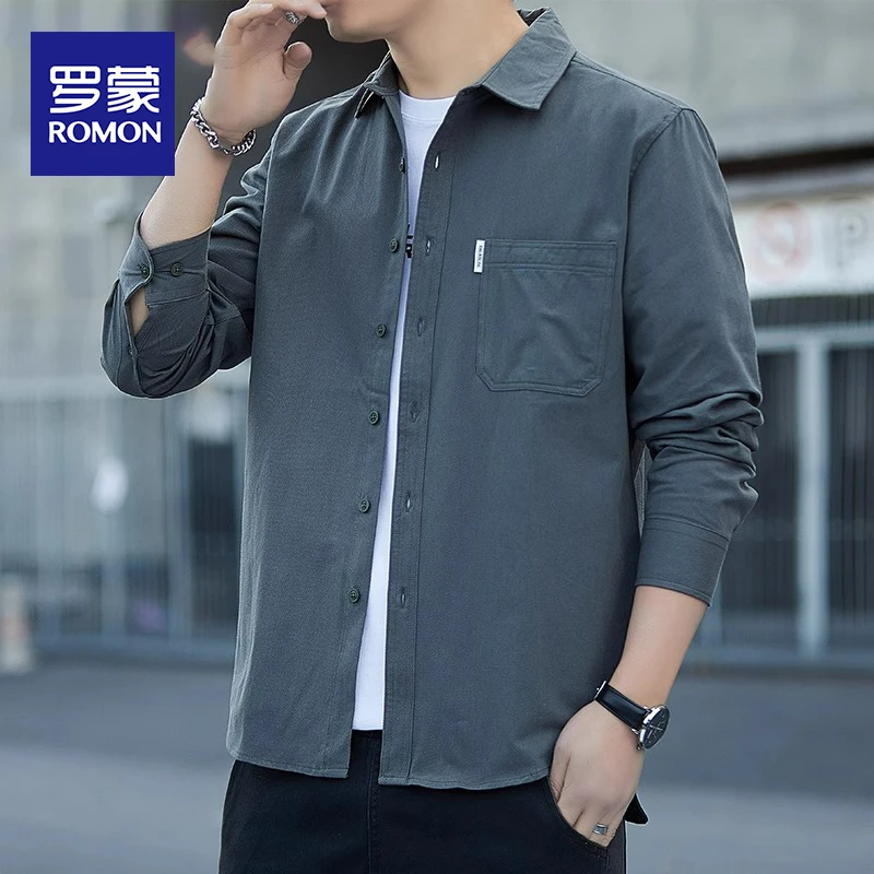 罗蒙男士美式长袖衬衫春秋季2025新款商务休闲宽松工装外套衬衣男