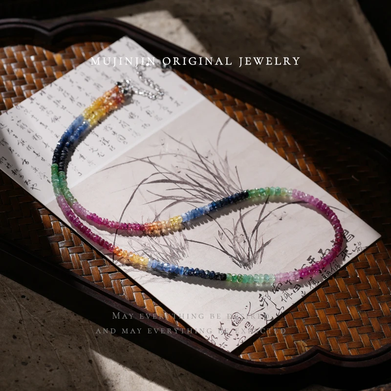 【木槿槿】天然彩蓝宝石精致项链女款轻奢时尚首饰百搭颈饰品XL2152