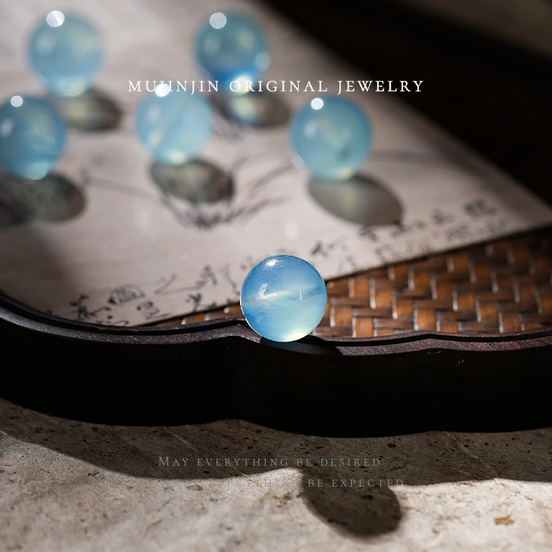 【木槿槿】天然海蓝宝13mm+单珠配饰diy手链吊坠手串散珠子XL1534