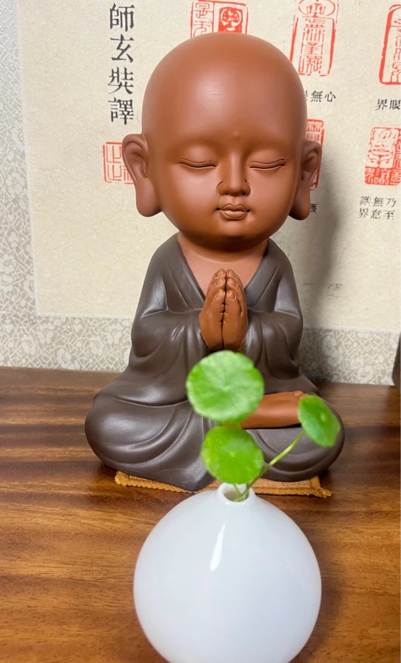 陶瓷直播间同款可爱合掌沙弥（大号高24.5cm）禅意茶道小沙弥摆设
