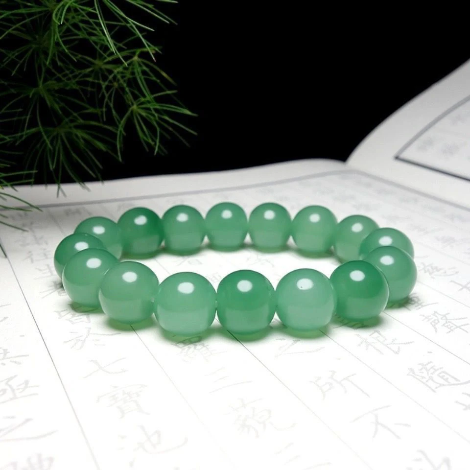 东陵玉手串金丝玉卡16mm圆珠老型珠玉石珠子冰底女手链手串绿色