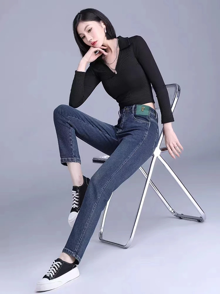 时尚气质显瘦设计感牛仔萝卜老爹裤【裤长95公分】23253#【14-1】