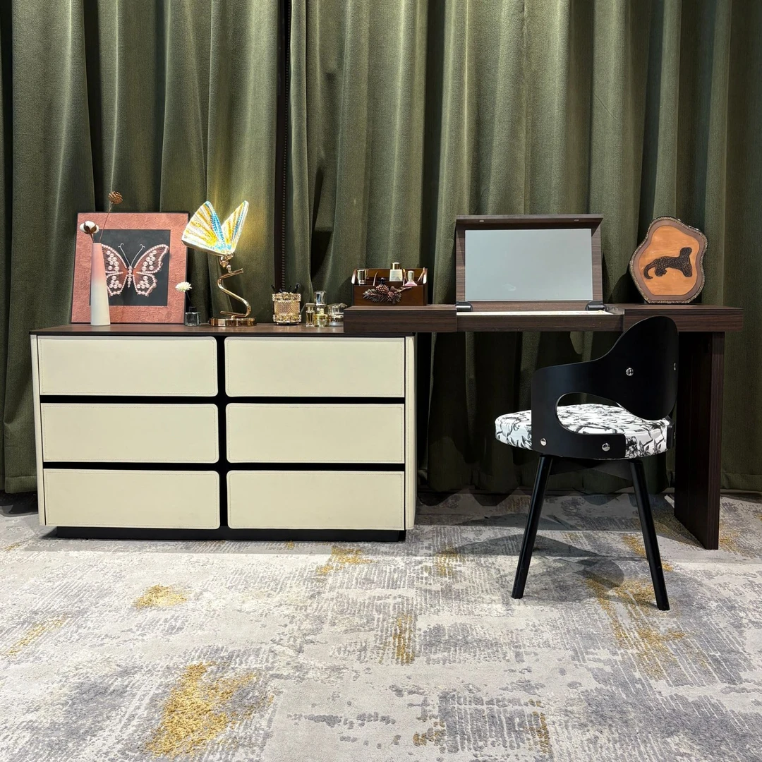 【翻盖梳妆台】 实木梳妆台收纳柜一体卧室现代简约高级感中古风