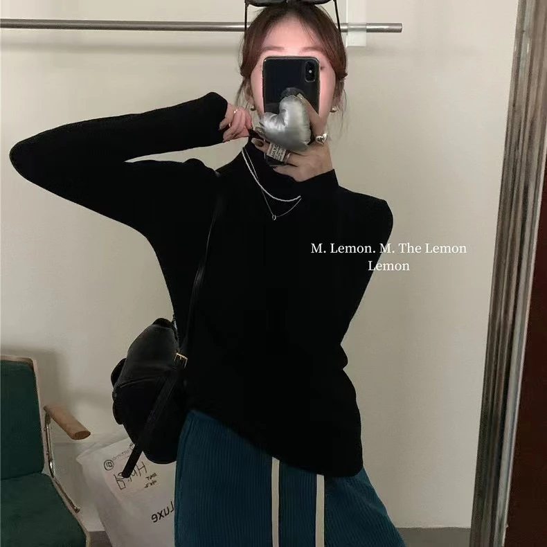 【半高领4】【360克18色】针织衫女2023秋冬新款韩版修身打底上衣长袖