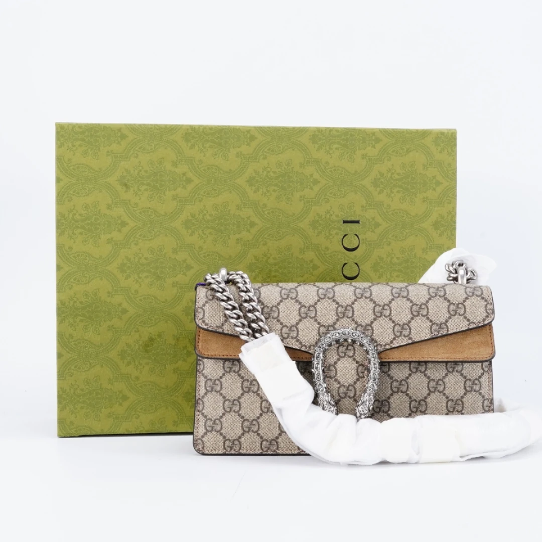 95新 GUCCI/古驰 茉上/新款酒神钻扣棕色 单肩斜挎包