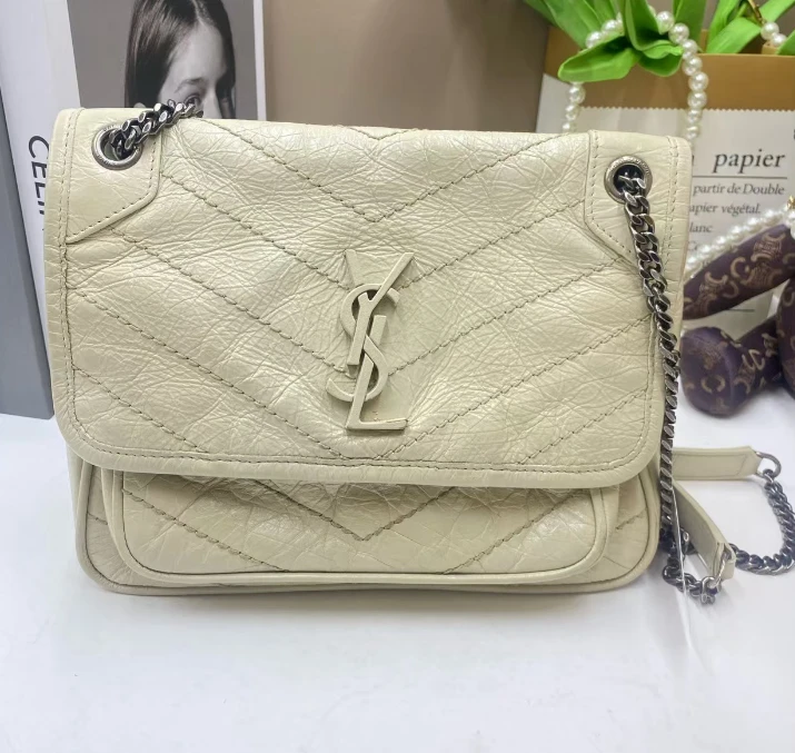 95新 YSL/圣罗兰 茉上/白色 小号niki 链条包