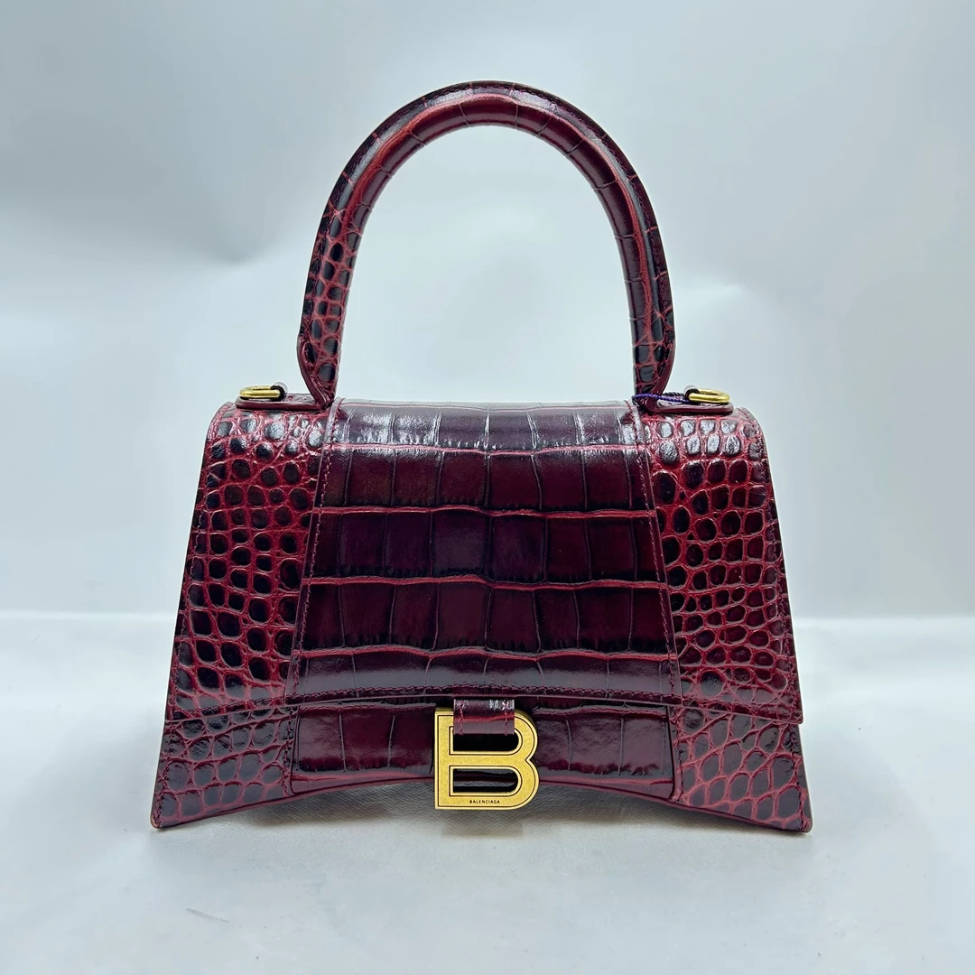 95新 Balenciaga/巴黎世家 茉上/S号酒红色沙漏 手提包